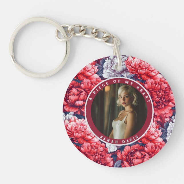 Edgy Dads Day Gifts Custom Peonies Key Ring (Front)