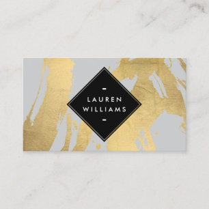 Edgy Faux Gold Brushstrokes on Grey Business Card