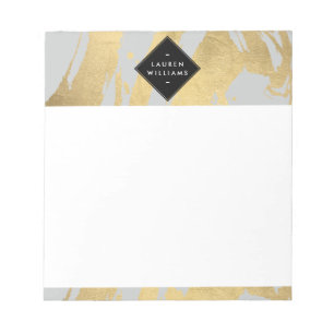 Edgy Faux Gold Brushstrokes on Grey Notepad