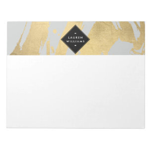 Edgy Faux Gold Brushstrokes on Grey Notepad