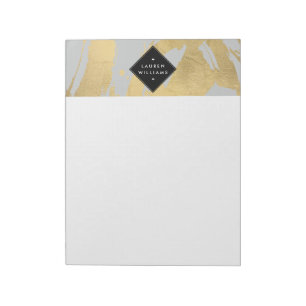 Edgy Faux Gold Brushstrokes on Grey Notepad