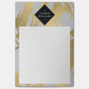 Edgy Faux Gold Brushstrokes on Grey Post-it Notes