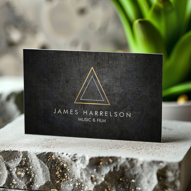 Edgy Faux Gold Triangle Logo on Black Metal Business Card (Creator Uploaded)