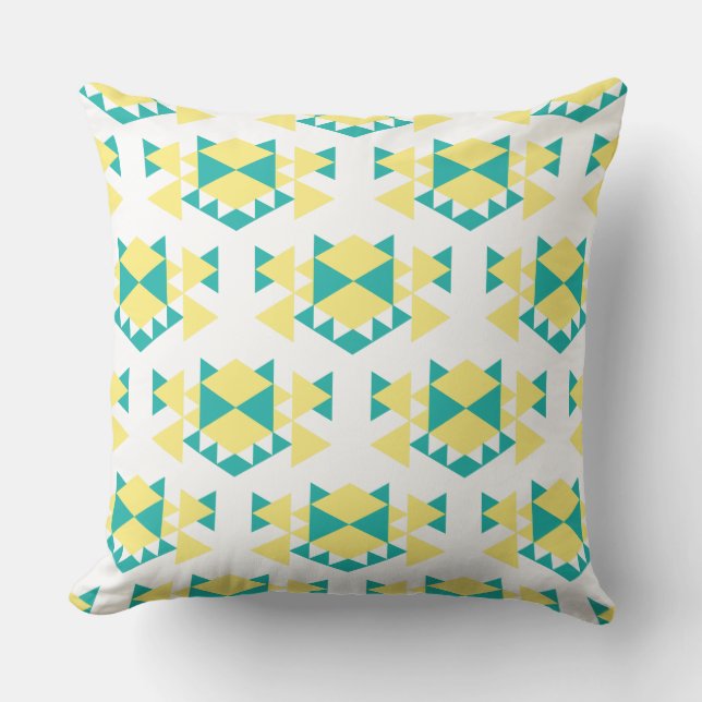 Edgy Geo Teal and Yellow Triangles Cushion (Front)