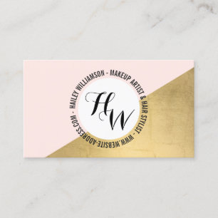 Edgy Geometric Circle Monogram Logo Gold/Pink Business Card
