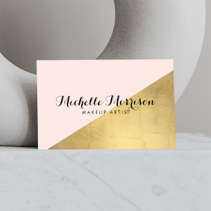 Edgy Geometric Faux Gold Foil and Pink Colour Bloc Business Card