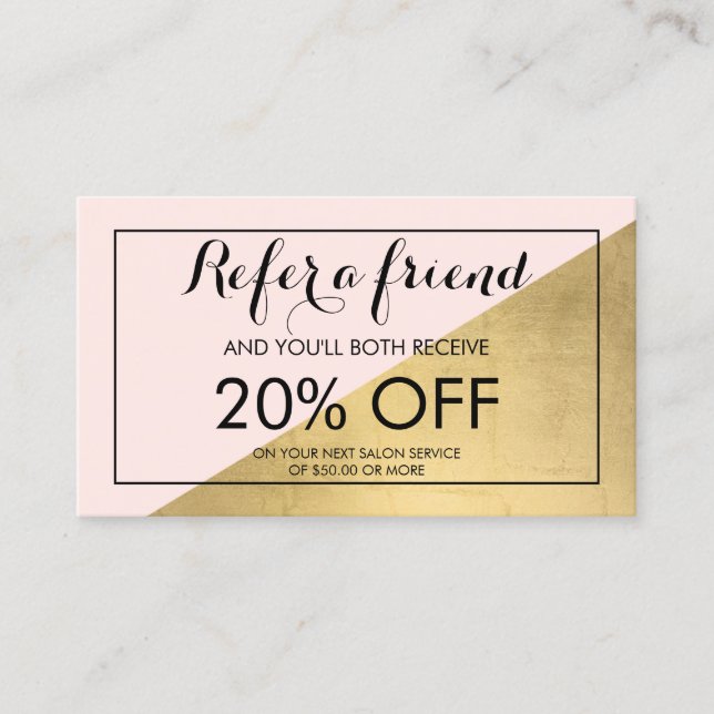 Edgy Geometric Faux Gold Foil and Pink Referral Card (Front)