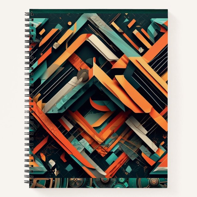 Edgy Geometric Notebook: Teal Green, Black & Orang Notebook (Front)
