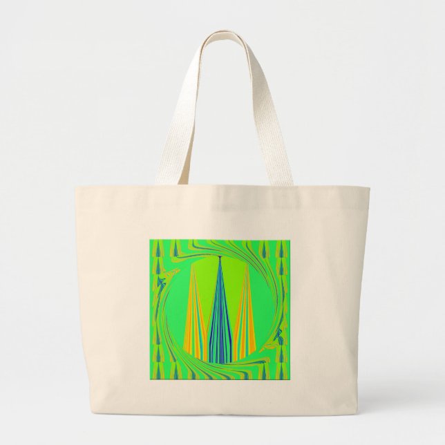 Edgy Geometrical Neon Design Large Tote Bag (Front)