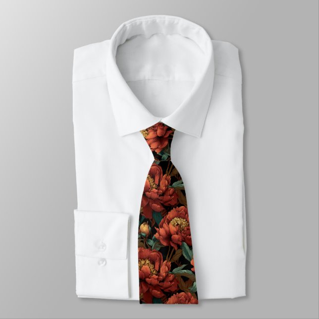 Edgy Gifts For Father Peonies Flower Tie (Tied)