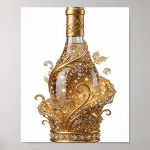 Edgy Gold GOLDEN WINE BOTTLE Poster