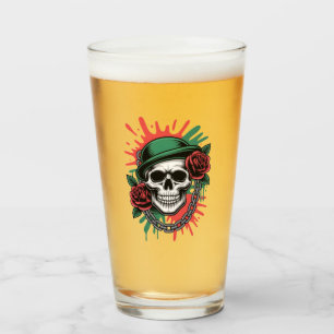 Edgy Graphic Art: Skull in Bowler Hat with Roses Glass