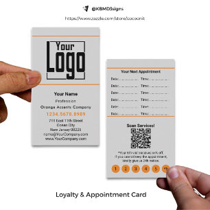 Edgy Grey Black & Orange Portrait Format Loyalty & Appointment Card