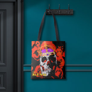 Edgy King Skull Crown n' Roses Tote Bag