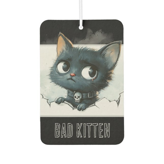 Edgy Kitten Illustration - "Bad Kitten" Text Car Air Freshener (Front)