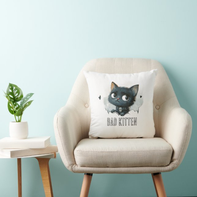 Edgy Kitten Illustration - "Bad Kitten" Text Cushion (Chair)