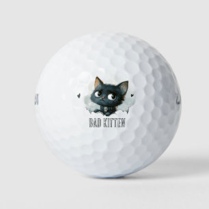 Edgy Kitten Illustration - "Bad Kitten" Text Golf Balls