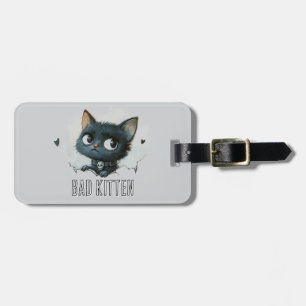 Edgy Kitten Illustration - "Bad Kitten" Text Luggage Tag