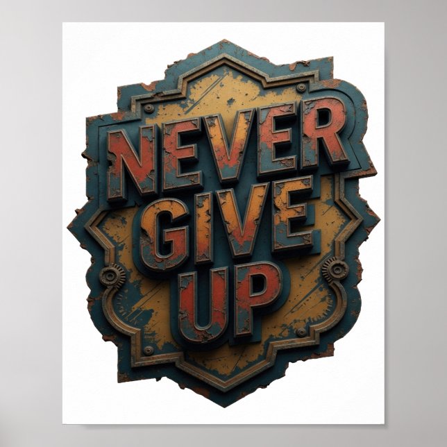 Edgy Orange NEVER GIVE UP Poster (Front)