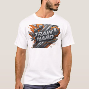 Edgy Orange TRAIN HARD Quote Shirt