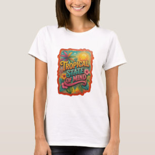 Edgy Orange TROPICAL STATE OF MIND Artistic Motif T-Shirt