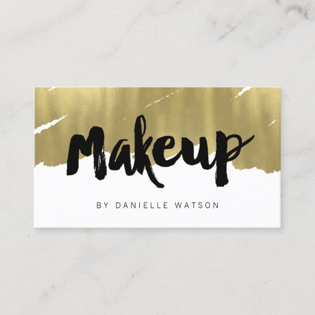 Edgy Painted Faux Gold Foil Makeup Artist Business Card (Front)