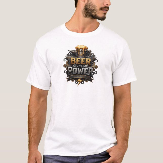 Edgy Red BEER GIVES ME POWER Slogan Tee (Front)