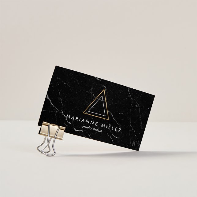 Edgy Rose Gold Triangle Logo Black Marble Business Card (Creator Uploaded)