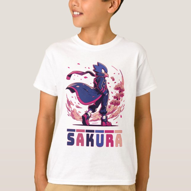 Edgy Sakura Warrior Bird Anime Illustration T-Shirt (Front)