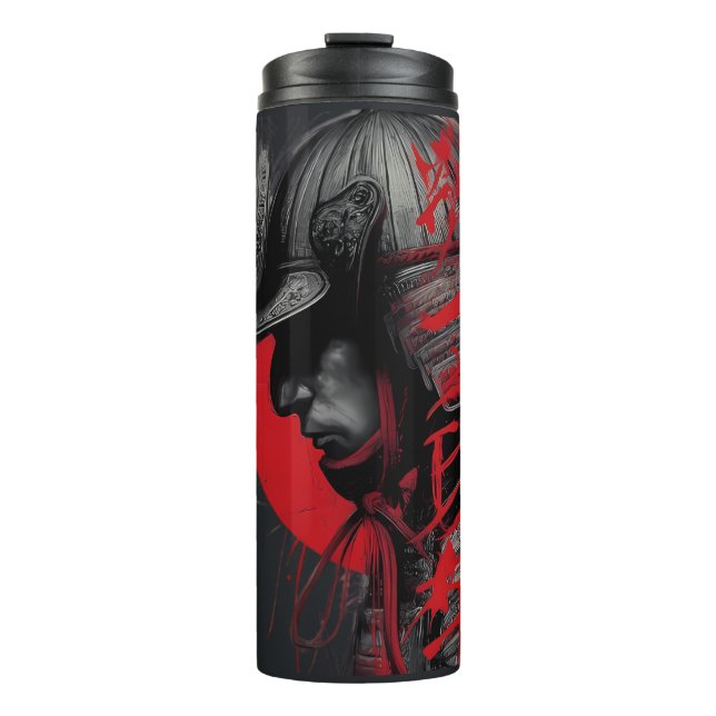 Edgy Samurai Warrior Japanese Ink Red Sun Thermal Tumbler (Front)
