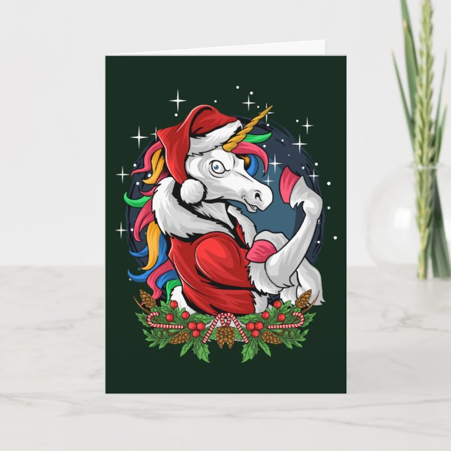 Edgy Santa Unicorn Christmas Holiday Card (Front)