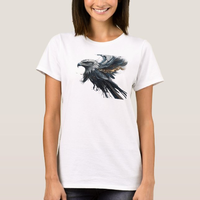 Edgy Silver Abstract Eagle Art Design T-Shirt (Front)