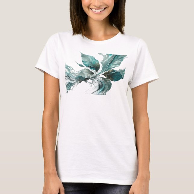 Edgy Silver Abstract Leaves Trendy Tee (Front)