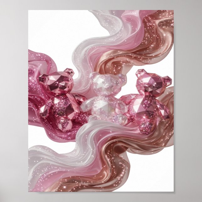 Edgy Silver GLOWING BEARS AND FABRIC WAVE Poster (Front)