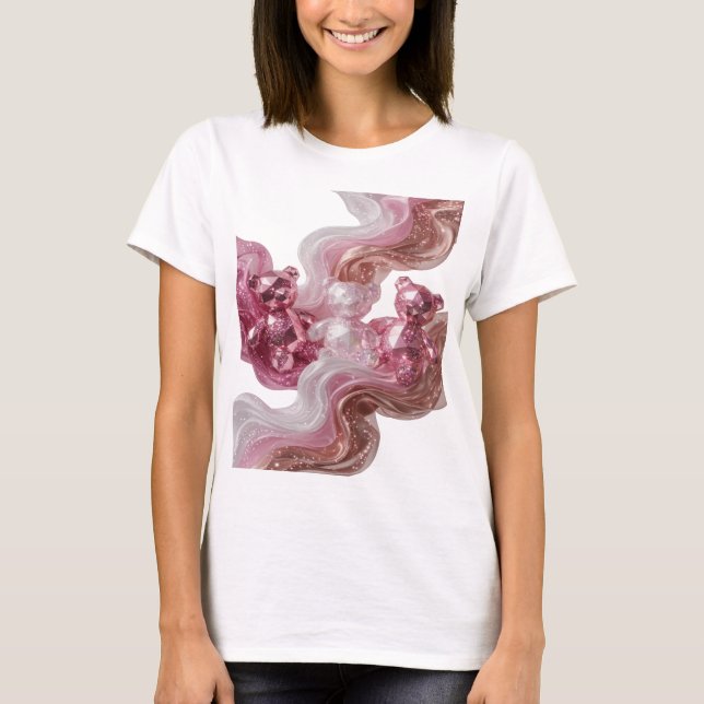 Edgy Silver GLOWING BEARS AND FABRIC WAVE T-Shirt (Front)