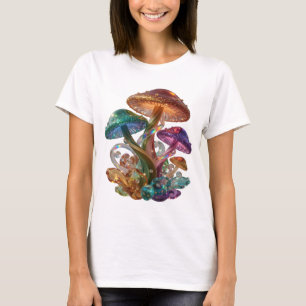 Edgy Silver MUSHROOMS OF WISDOM Artistic Motif T-Shirt