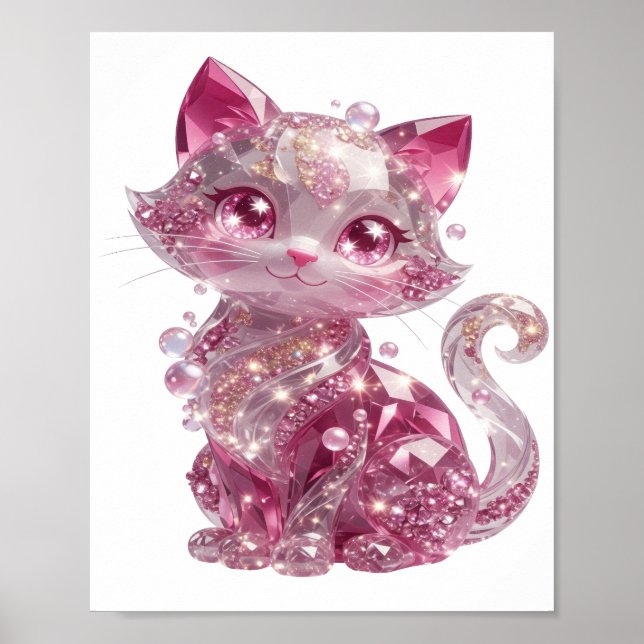 Edgy Silver PINK DIAMOND CAT Poster (Front)