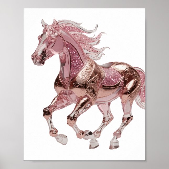 Edgy Silver PINK GLITTER HORSE Statement Design Poster (Front)
