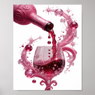Edgy Silver PINK WINE Text Design Poster