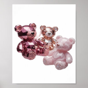 Edgy Silver SWAROVSKI TEDDY BEARS Slogan Design Poster