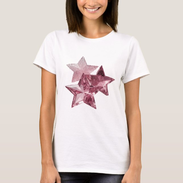 Edgy Silver THREE PINK STAR DECORATIONS T-Shirt (Front)
