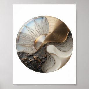 Edgy Silver YIN YANG GLASS ART Design Poster
