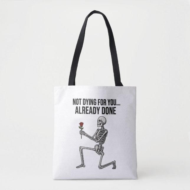 Edgy Skeleton With a Gothic Rose Tote Bag (Front)