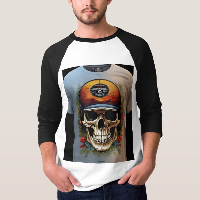 "Edgy Skull and Crossbones Embroidered Cap" T-Shirt (Front)