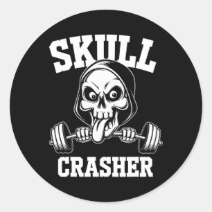 Edgy Skull Bodybuilding Barbell Tongue Workout Gym Classic Round Sticker