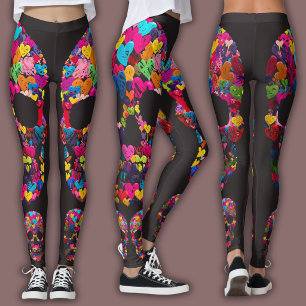 Edgy Skull Pattern   Colorful Skulls on Black Leggings