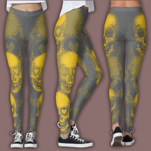 Edgy Skull Pattern   Yellow and Grey Leggings