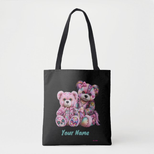 Edgy Too  Punk Pink Bears Tote Bag (Front)