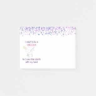 Edgy Unicorn with Rainbow and Confetti Funny Post-it Notes