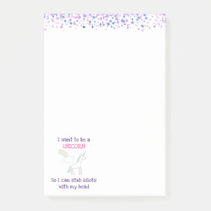 Edgy Unicorn with Rainbow and Confetti Funny Post-it Notes